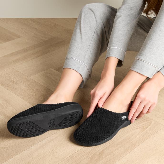 Isotoner® Ladies Popcorn Terry Mule Slippers Black